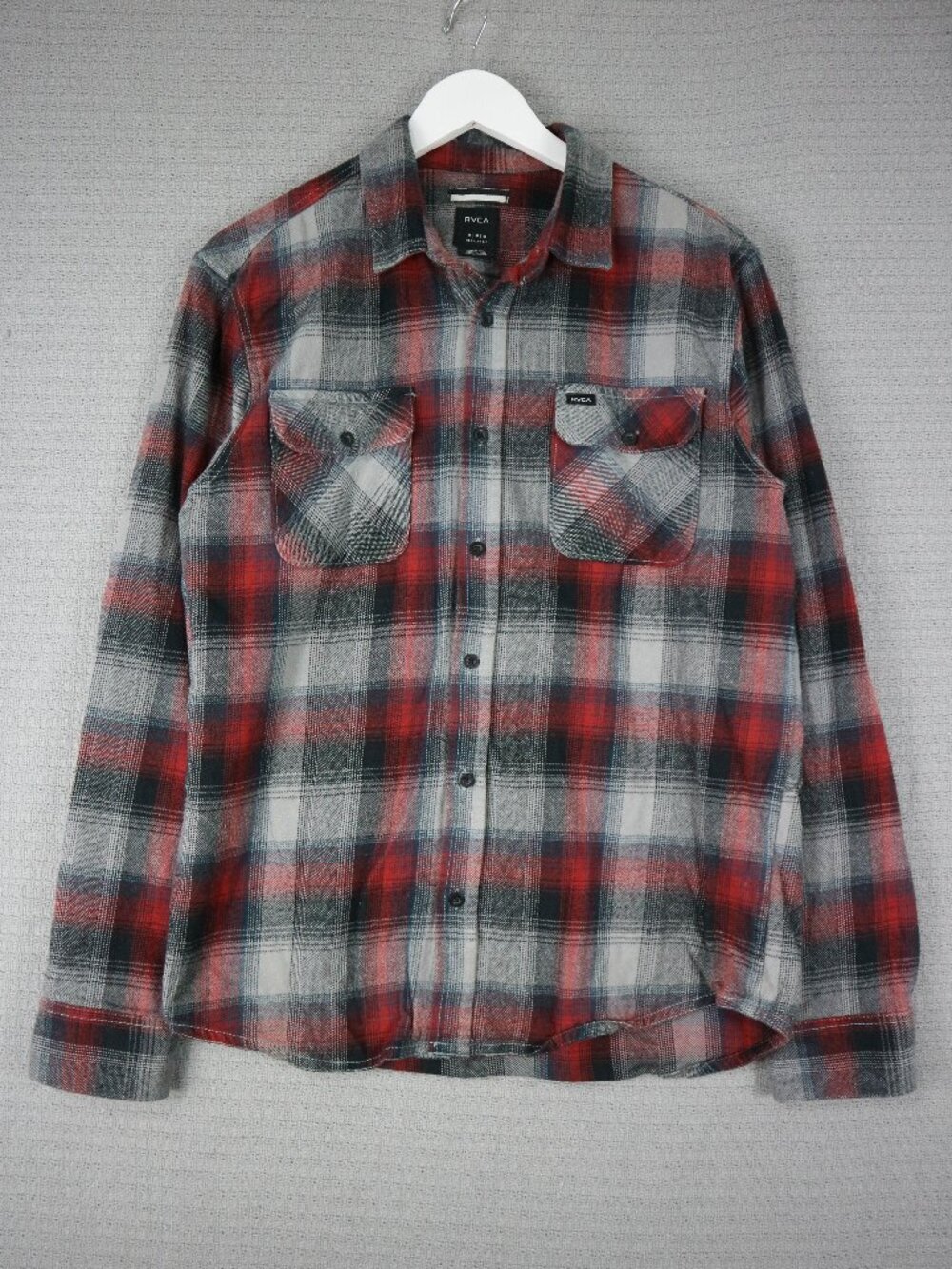 RVCA Flannel Button Down Shirt Mens Medium Red Grey